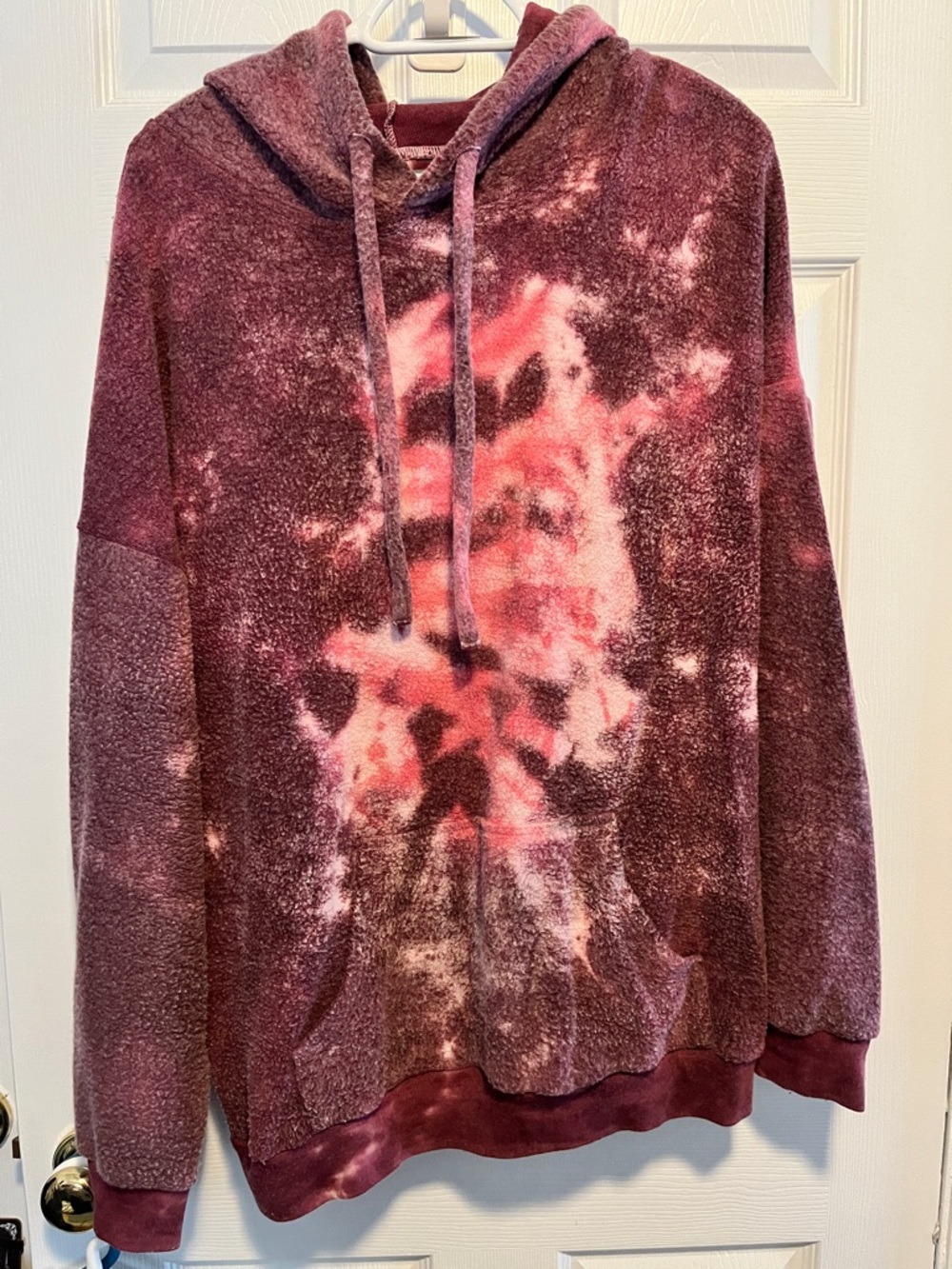 Unisex Soft Serve Tie-Dye Hoodie in Burgundy and Pink